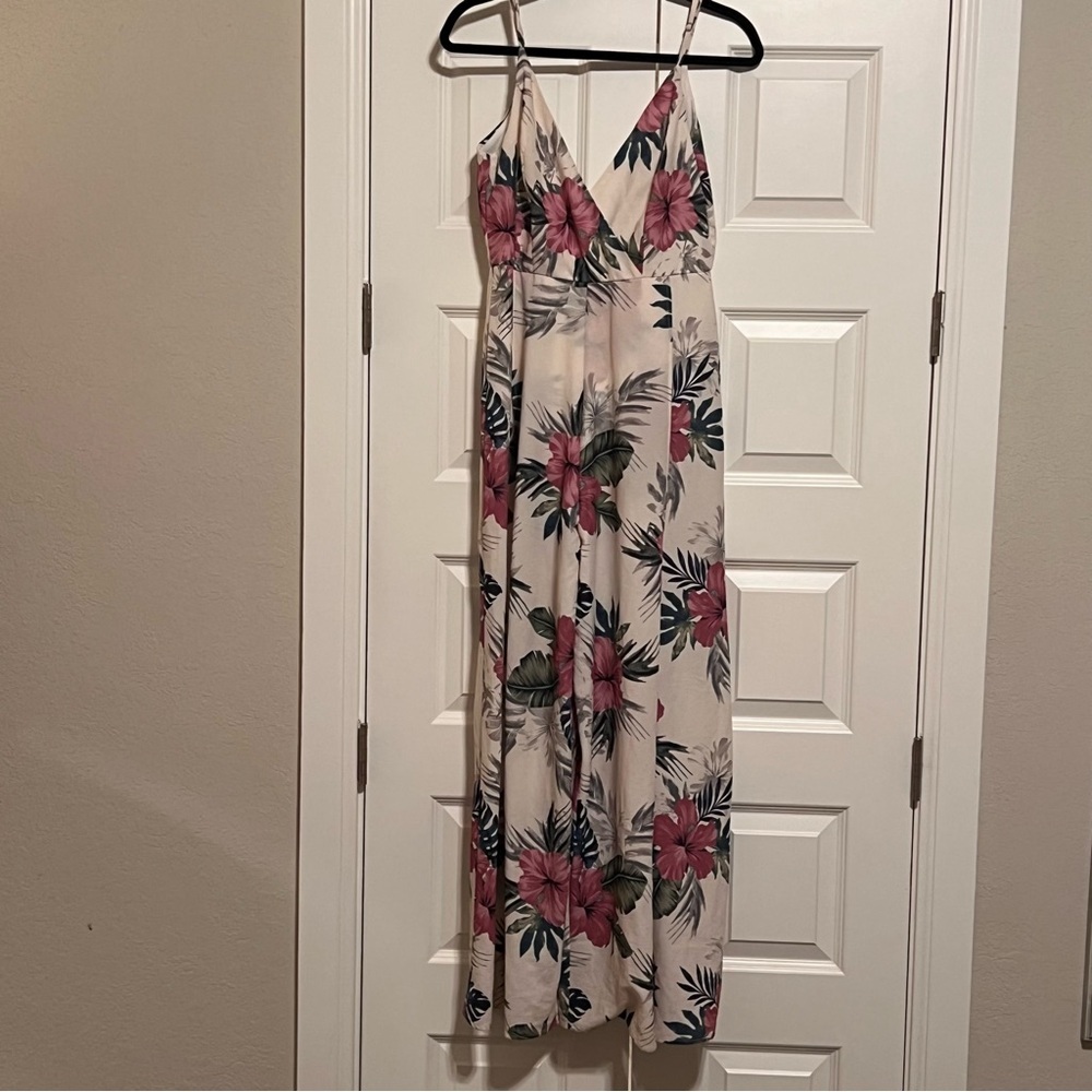 Charlotte Russe Floral Pink, Green and Cream Jumpsuit.